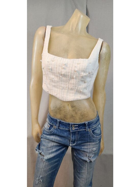 Altar'd State Tops - Altar'D State Ivory Cropped Beaded Tank Top Cami Camisole LARGE Womens NEW